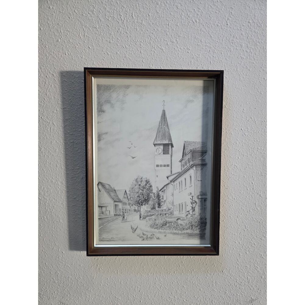 Hermann Kuhn Kemnat Germany Print St Bartholomaus Church 19x13.75" Framed